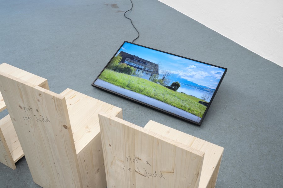 Exhibition view, The House That Judd Built, An exhibition about «Eichholteren», a former inn on Lake Lucerne, reconstructed by Donald Judd and photographed by Franziska and Bruno Mancia. Photo credits: marytwo