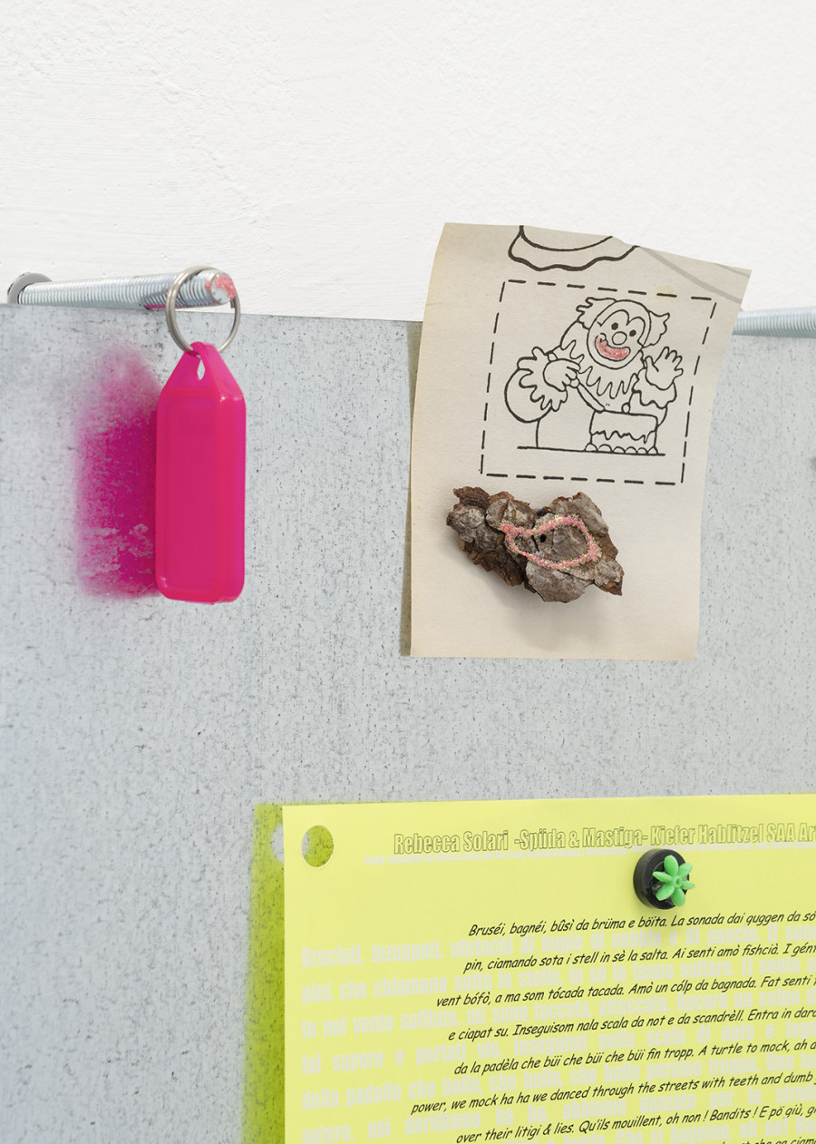 Detail of Rebecca Solari, Manda giù, 2025. Steel, drawings, text, 6 x A4. Ph by Riccardo Giancola. Images courtesy of artists and La Rada, Photography by Riccardo Giancola (@riccardo_giancola) and Emanuele Finardi (@e.m.hey)