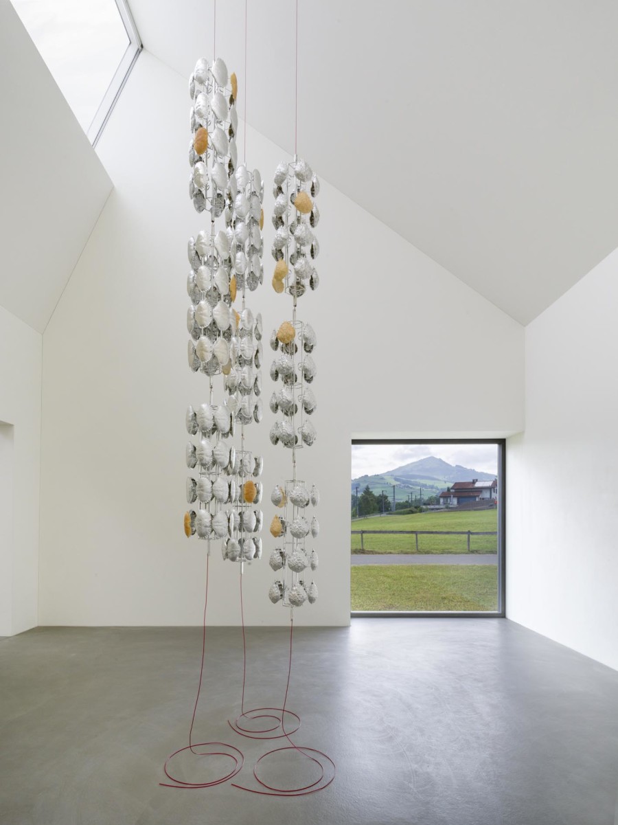 Exhibition view, Alice Channer, Heavy Metals / Silk Cut, Kunstmuseum Appenzell / Kunsthalle Appenzell, 2023. Photography: Roman März