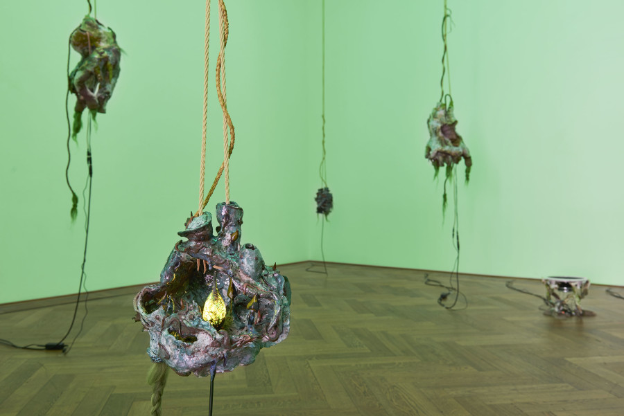 Installation view, Situation 1 und andere, Kunsthalle Basel, 2020, view on Maya Hottarek and Julian Zehnder, Autopoiesis, 2020. Photo: Philipp Hänger / Kunsthalle Basel