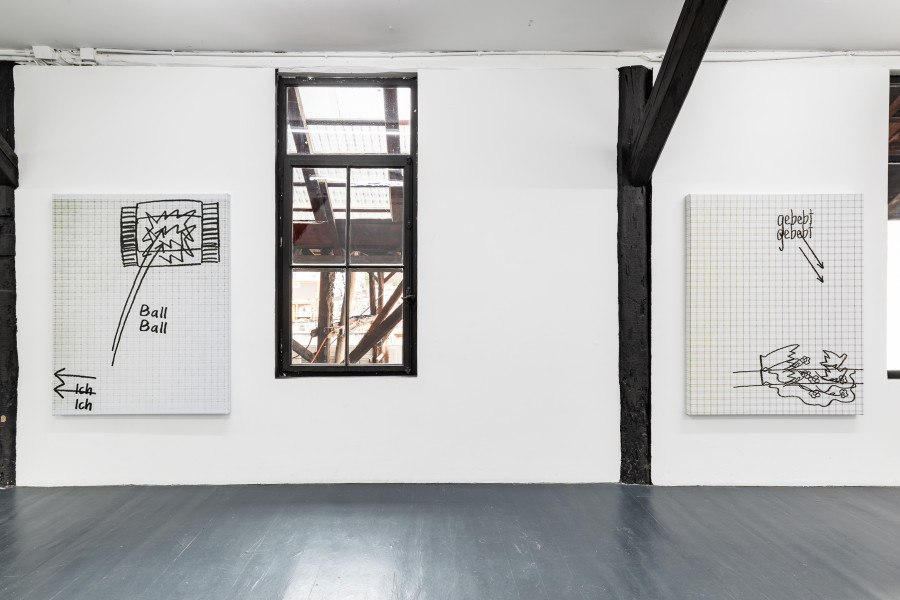 Left: Francesco Cagnin, Schadenskizzen (I), 2024, Epson Ultrachrome on Linen, 140 x 110 cm. Right: Francesco Cagnin, Schadenskizzen (II), 2024, Epson Ultrachrome on Linen, 140 x 110 cm. Photo: Kilian Bannwart