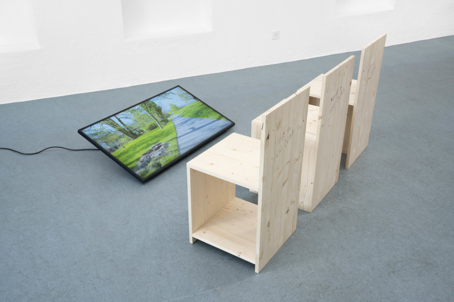 Exhibition view, The House That Judd Built, An exhibition about «Eichholteren», a former inn on Lake Lucerne, reconstructed by Donald Judd and photographed by Franziska and Bruno Mancia. Photo credits: marytwo