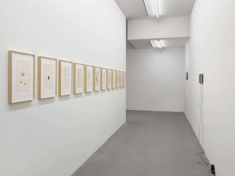 Installation view, Frequencies (and atmospheres), curated by Andreas Melas and Helena Papadopoulos, Galerie Eva Presenhuber, Waldmannstrasse, Zurich, 2023. © the artists. Courtesy the artists and Galerie Eva Presenhuber, Zurich / Vienna Photo: Stefan Altenburger Photography, Zürich.