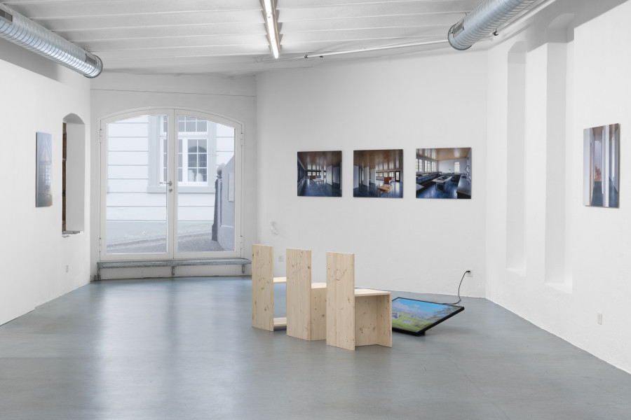 Exhibition view, The House That Judd Built, An exhibition about «Eichholteren», a former inn on Lake Lucerne, reconstructed by Donald Judd and photographed by Franziska and Bruno Mancia. Photo credits: marytwo