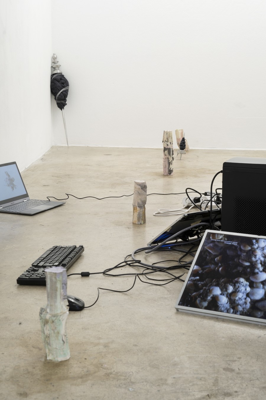 THIS MESSAGE COULD BE FOR YOU, Joerg Hurschler, Elektra Stampoulou and gousgous (Linda Suter, Nicolas Rothenbühler), 2023, Installation view, Curator: Ilona Stutz, Milieu (Bern, Switzerland), Photo: Claude Barrault.