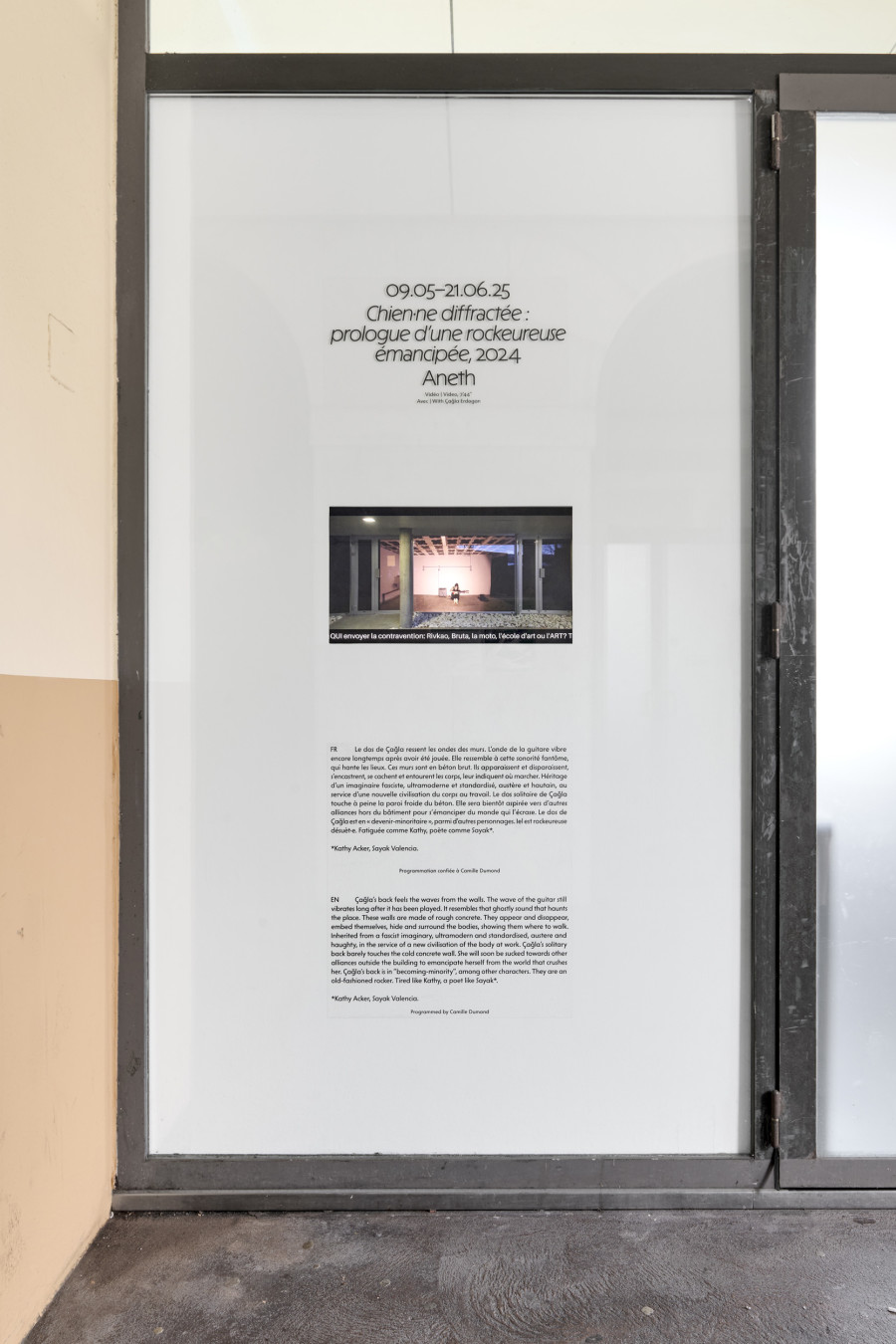 Exhibition view, Chien·ne diffractée : prologue d’une rockeureuse émancipée
, Aneth, Halle Nord, Geneva, 2025. Photo credit: © Thomas Maisonnasse / Halle Nord, 2025
