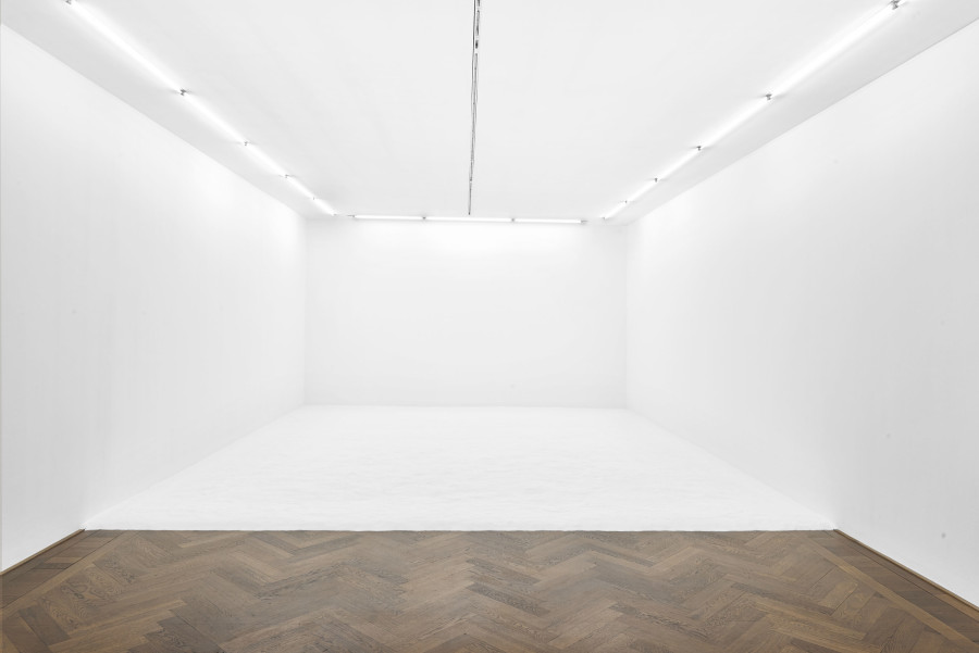 Installation view, Eine Karte -35/65+, view on Géraldine Honauer, De-icing salt borrowed from Schweizer Salinen AG in Pratteln, 2019, Kunsthalle Basel, 2019. Photo: Philipp Hänger / Kunsthalle Basel