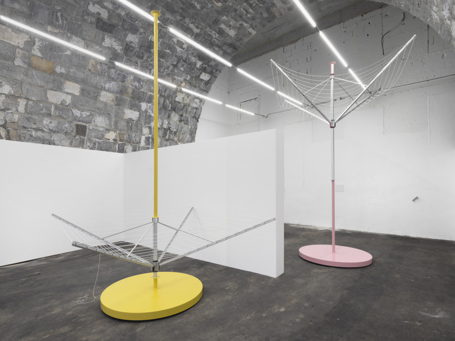 Installation view, Judith Kakon, Violets, lilacs, iodine, and violence, Tunnel Tunnel, Lausanne, 2025-2026. Photo credit: Julien Gremaud