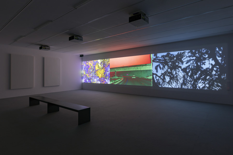 Installation view ‘Sky Hopinka – Behind the evening tide’, Luma Westbau, Zurich. Photo: Nelly Rodriguez