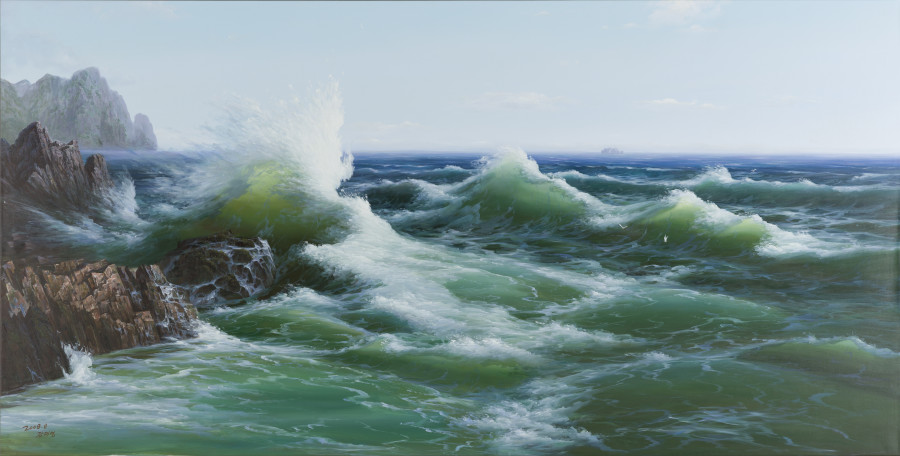 North Korea Collective, The Sea, 2008. Oil on canvas, 150 x 295 cm. Photo: Sigg Collection, Mauensee © The artist