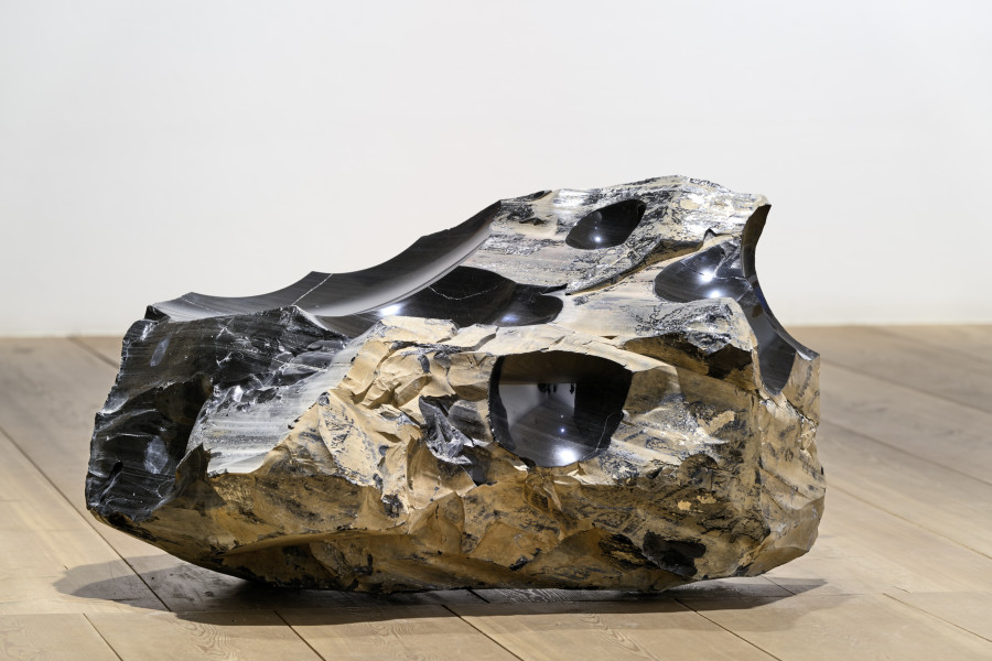 Julian Charrière, Thickens, pools, flows, rushes, slows, 2021, obsidian block, 49 x 76 x 98 cm