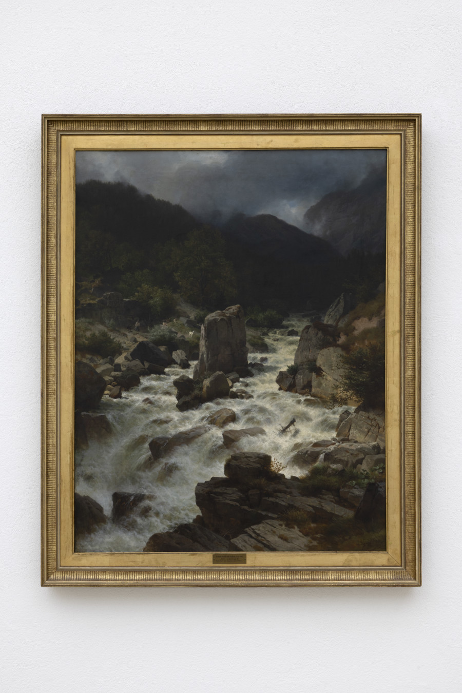 Johann Gottfried Steffan, Am Löntsch (zwischen Riedern und Kohlgrübli), 1881. Oil on canvas, 117 x 91,5 cm. Collection Glarner Kunstverein. Megan Francis Sullivan, Wolkenstudie, installation view, Kunsthaus Glarus, 2024. Photo: Gina Folly. Courtesy of the artist.