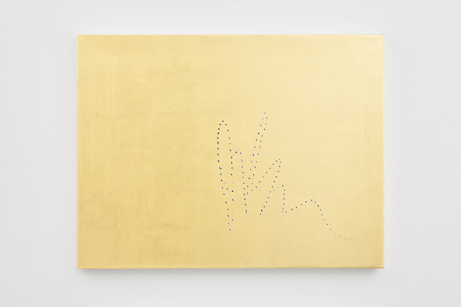 Valentina Vaccarella, E.T. The Extra-Terrestrial, 2026. 22kt gold leaf and holes on canvas. 48 × 63.5 cm. Photo credit: Philipp Rupp