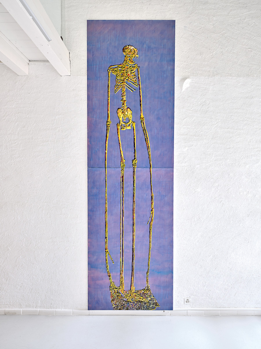 Almost tender, Exhibition view, 2026, Ferme de la Chapelle. © Photo by Nicolas Delaroche Studio. Ombra della sera, 2026, acrylic and oil on canvas, 400 x 120 cm