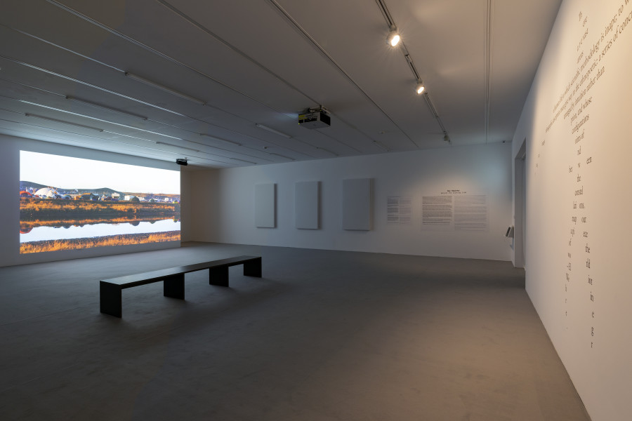 Installation view ‘Sky Hopinka – Behind the evening tide’, Luma Westbau, Zurich. Photo: Nelly Rodriguez