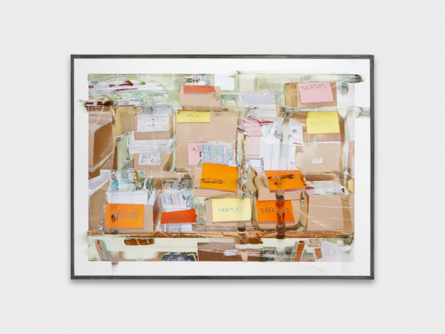 Jean-Vincent Simonet, The archive (heirloom), 2022, Inkjet print on plastic foil, fingertips intervention, handmade lead frame, anti-reflective glass, 31 × 42cm. Photography:  Philipp Rupp / Julien Gremaud. Courtesy of Sentiment and the artist