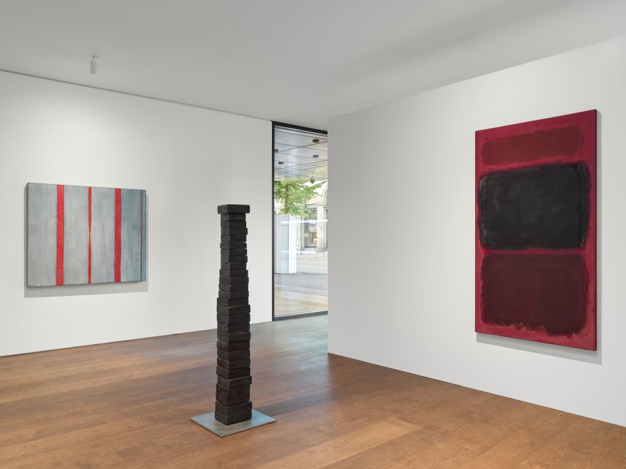 Installation view, ‘The God that Failed: Louise Bourgeois, Barnett Newman, Mark Rothko’, curated by Philip Larratt-Smith, Hauser & Wirth Zurich, Bahnhofstrasse, until 16 September 2023. © The Easton Foundation / 2023, ProLitteris, Zurich © The Barnett Newman Foundation, New York / 2023, ProLitteris, Zurich © 1998 Kate Rothko Prizel & Christopher Rothko / 2023, ProLitteris, Zurich. Photo: Stefan Altenburger Photography Zürich