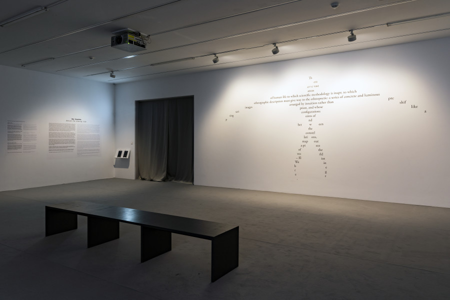 Installation view ‘Sky Hopinka – Behind the evening tide’, Luma Westbau, Zurich. Photo: Nelly Rodriguez