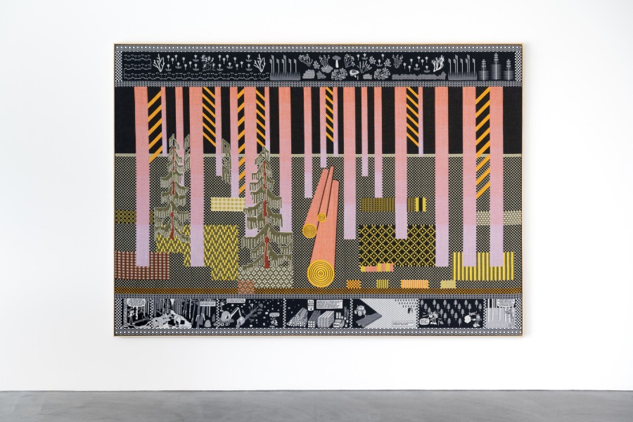 Emilia Bergmark, exhibition view, Going, Going, Gone., view on Boreal Tree Plantation, 2025, von Bartha, Basel, 2026. Photo: Finn Curry / von Bartha. Courtesy of the artist and von Bartha.