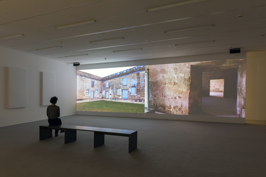 Installation view ‘Sky Hopinka – Behind the evening tide’, Luma Westbau, Zurich. Photo: Nelly Rodriguez