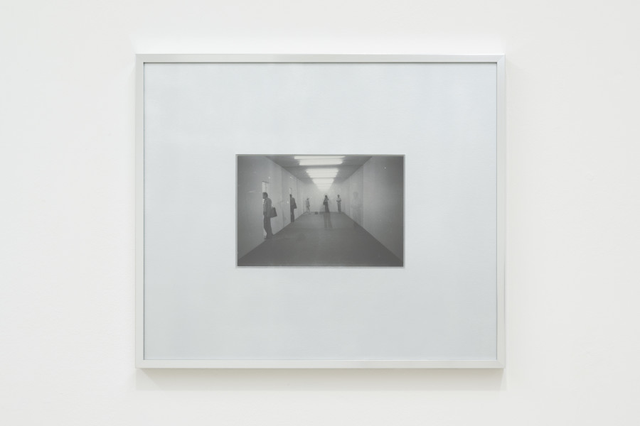View of Untitled (Dan Graham at the 37th Venice Biennale) 1976, Inkjet print on paper, 2026, 32 x 38 cm, framed, at Ausstellungsraum Klingental, Basel, 2026 / Photo: Finn Curry / © Maria Netter, SIK- ISEA (Zürich); Courtesy: Fotostiftung Schweiz, Diogo Pinto