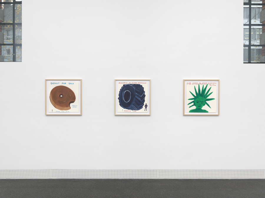 Installation view, David Shrigley, Proposals for Record Covers, Galerie Francesca Pia, Zurich, 2022. Photo: Annik Wetter