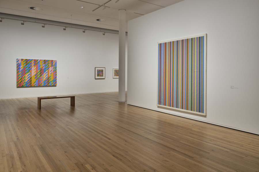 Exhibition view, Bridget Riley, Looking and Seeing, Doing and Making, Zentrum Paul Klee, 2022. Photo: Rolf Siegenthaler, © Zentrum Paul Klee, Bern.