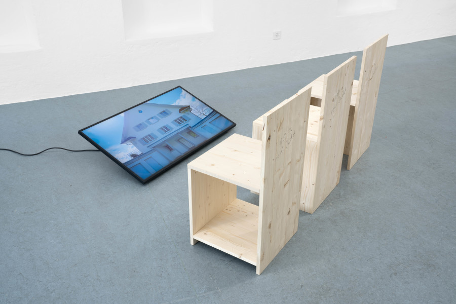 Exhibition view, The House That Judd Built, An exhibition about «Eichholteren», a former inn on Lake Lucerne, reconstructed by Donald Judd and photographed by Franziska and Bruno Mancia. Photo credits: marytwo