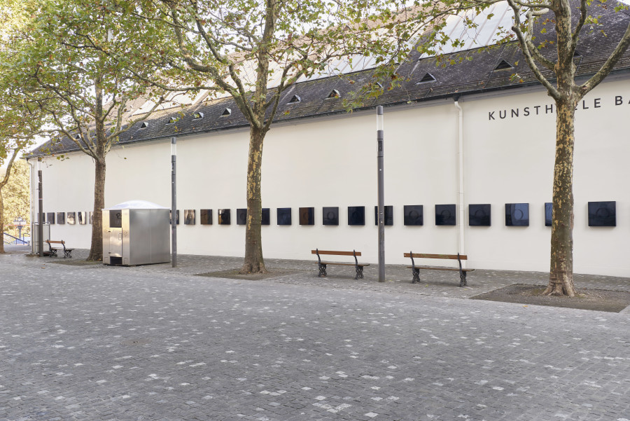 Marie Matusz, Canons and Continents (Dérives I-XXXVI), Kunsthalle Basel back wall, 2024, installation view, photo: Philipp Hänger / Kunsthalle Basel