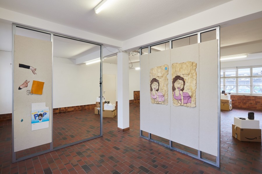 Installation view, Pocket Camp, Mona Filleul & Gaia Vincensini, Mayday, 2024. Photo credit: Moritz Schermbach