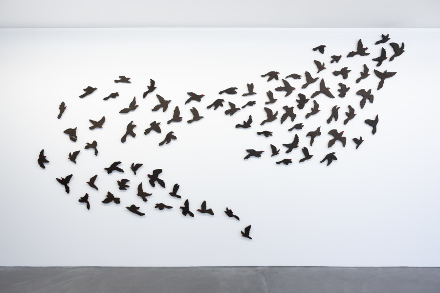 Emilia Bergmark, exhibition view, Going, Going, Gone., view on EX (Passenger Pigeon), 2025, von Bartha, Basel, 2026. Photo: Finn Curry / von Bartha. Courtesy of the artist and von Bartha.