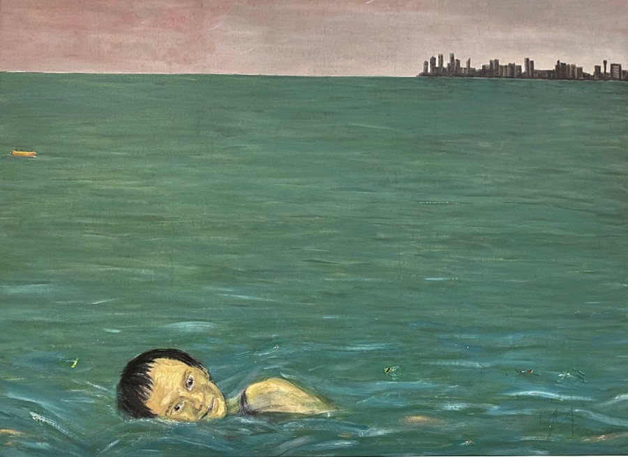 © Grégoire Müller, 2020 Swimmer, 138,5 x 190 cm, huile sur toile, 2020.