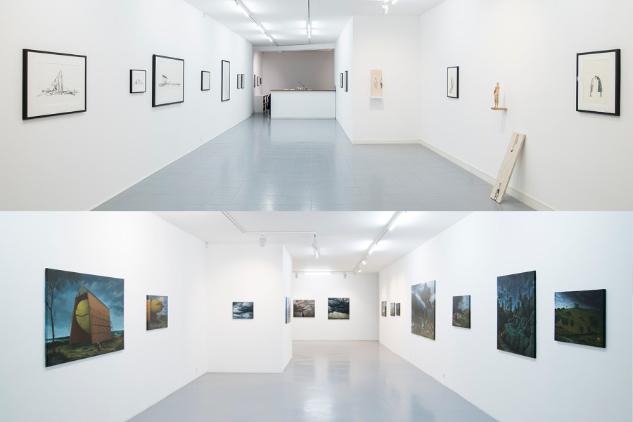 Exhibition view, Fabien Mérelle & Antoine Roegiers, A l’ombre des nuages - Nos abris dérisoires, Wilde 2020.