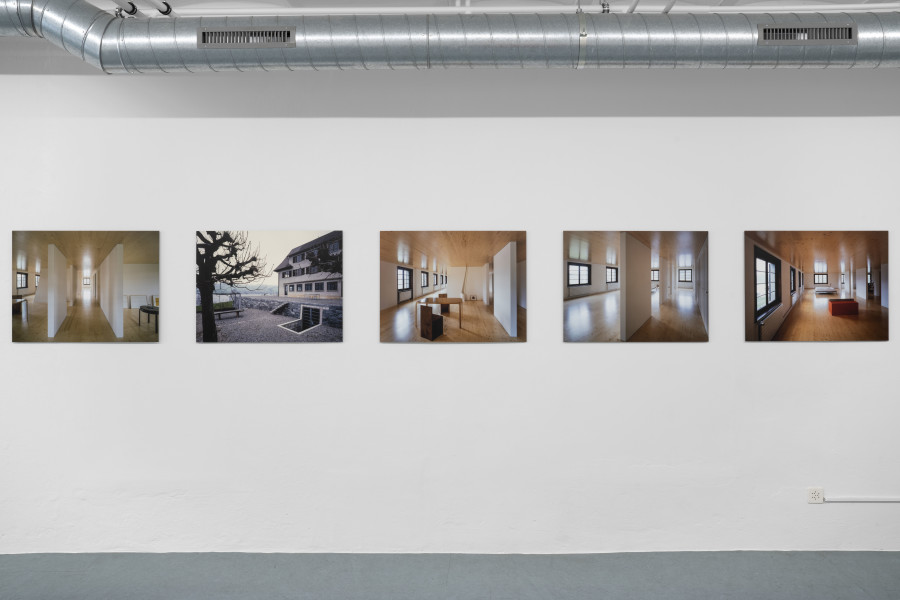 Exhibition view, The House That Judd Built, An exhibition about «Eichholteren», a former inn on Lake Lucerne, reconstructed by Donald Judd and photographed by Franziska and Bruno Mancia. Photo credits: marytwo