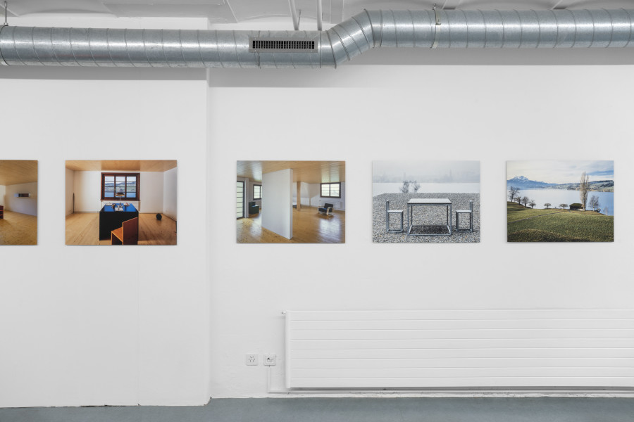 Exhibition view, The House That Judd Built, An exhibition about «Eichholteren», a former inn on Lake Lucerne, reconstructed by Donald Judd and photographed by Franziska and Bruno Mancia. Photo credits: marytwo