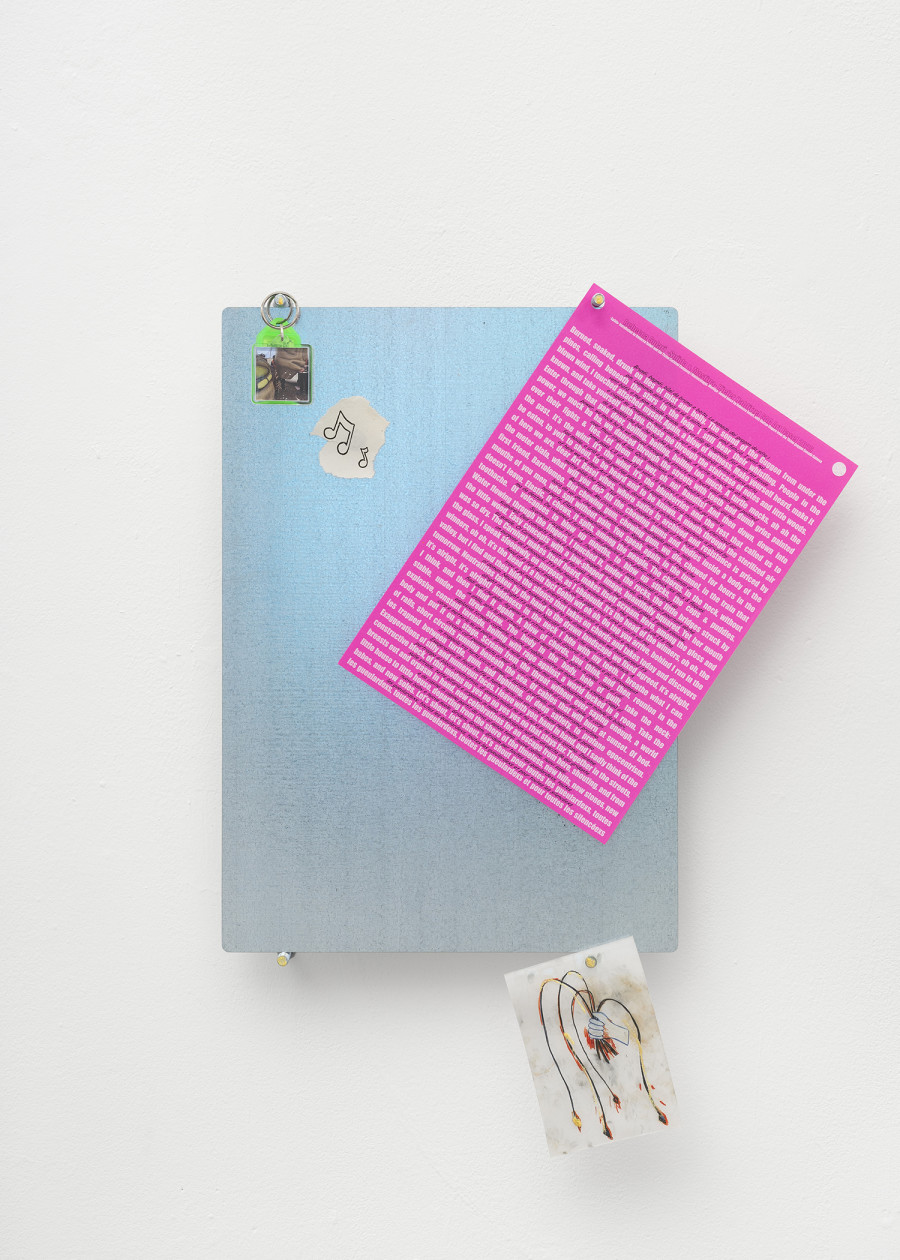 Detail of Rebecca Solari, Manda giù, 2025. Steel, drawings, text, 6 x A4. Ph by Riccardo Giancola. Images courtesy of artists and La Rada, Photography by Riccardo Giancola (@riccardo_giancola) and Emanuele Finardi (@e.m.hey)