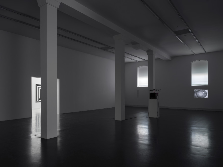 Installation view, Philippe Decrauzat, No Journey Ends, Galerie Francesca Pia, Zurich, 2022. Photo: Cedric Mussano