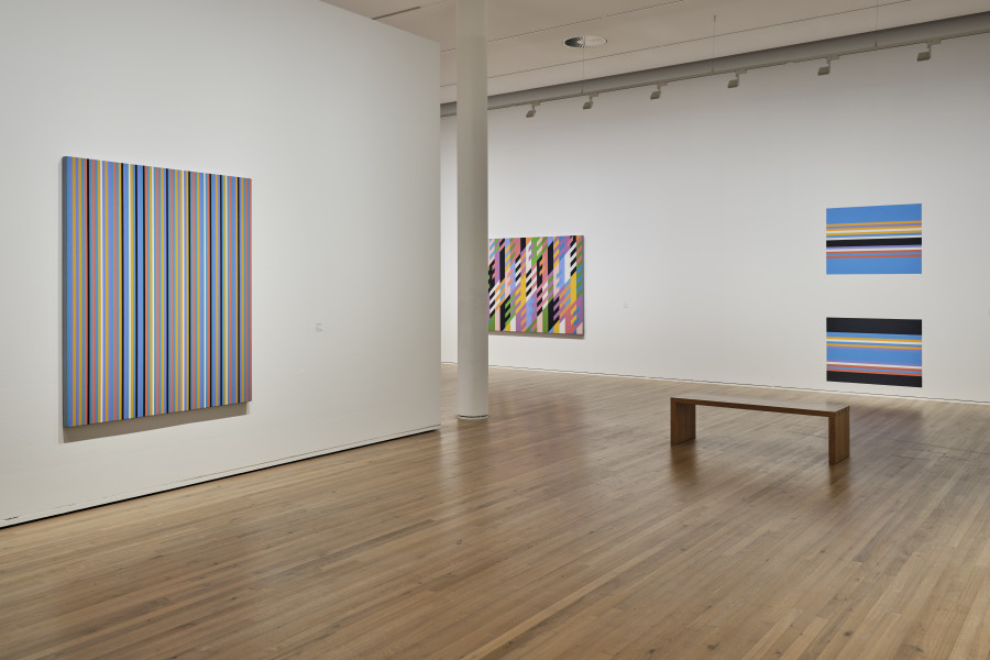 Exhibition view, Bridget Riley, Looking and Seeing, Doing and Making, Zentrum Paul Klee, 2022. Photo: Rolf Siegenthaler, © Zentrum Paul Klee, Bern.