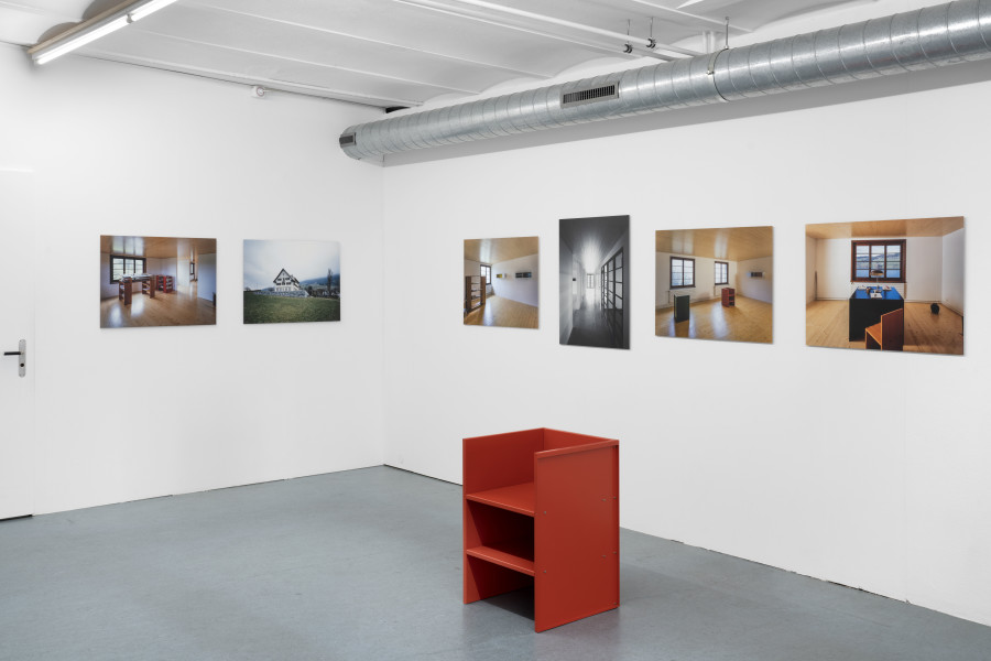 Exhibition view, The House That Judd Built, An exhibition about «Eichholteren», a former inn on Lake Lucerne, reconstructed by Donald Judd and photographed by Franziska and Bruno Mancia. Photo credits: marytwo