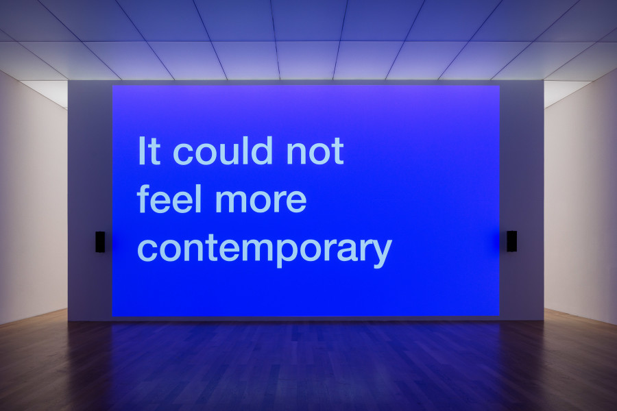 Installation view, Tony Cokes, Let Yourself Be Free, Kunstmuseum Liechtenstein, 2025-2026. Photo credit: kunst-dokumentation.com. © Tony Cokes / Kunstmuseum Liechtenstein