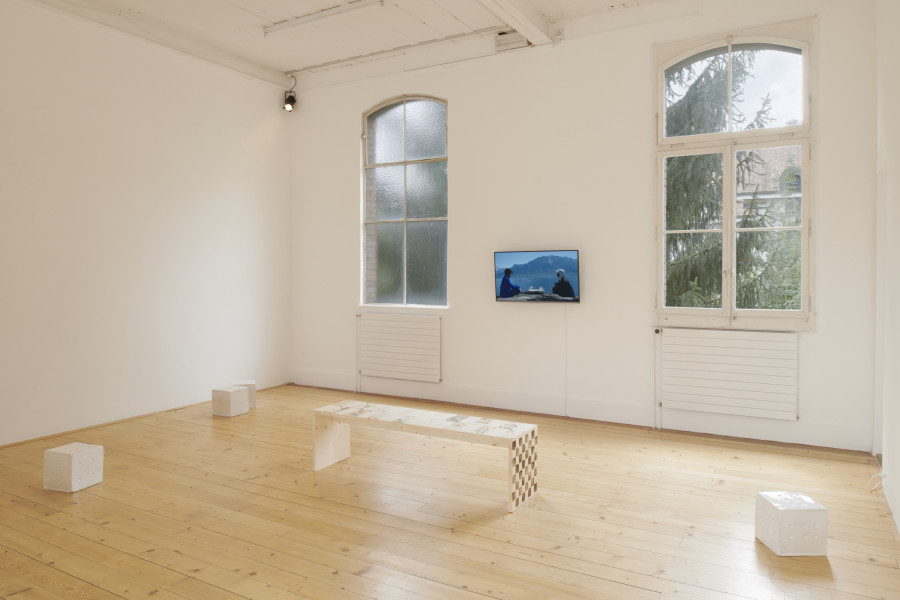 14.	Exhibition view, Monika Emmanuelle Kazi, La cour des grands, 2022, Kunsthalle Friart Fribourg. Photo : Guillaume Python. Courtesy Kunsthalle Friart Fribourg