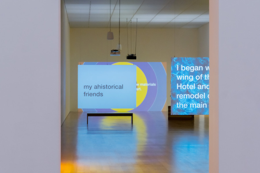 Installation view, Tony Cokes, Let Yourself Be Free, Kunstmuseum Liechtenstein, 2025-2026. Photo credit: Sandra Maier. © Tony Cokes / Kunstmuseum Liechtenstein