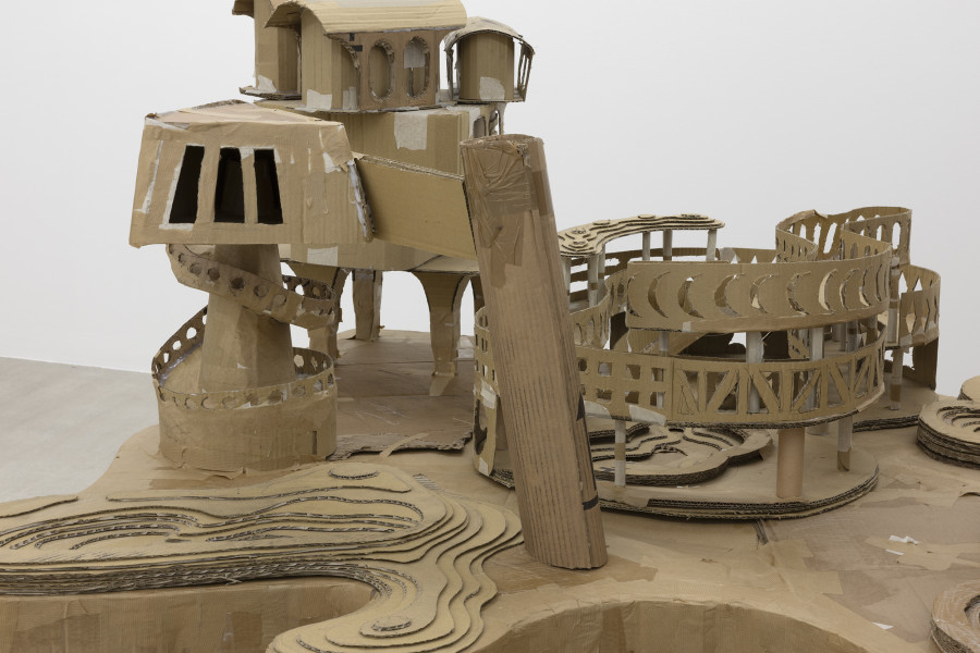Sebastián Dávila, Modelo para una isla, 2025, cardboard, 250 × 130 × 100 cm. Photography: Gina Folly / all images copyright and courtesy of the artists and For, Basel