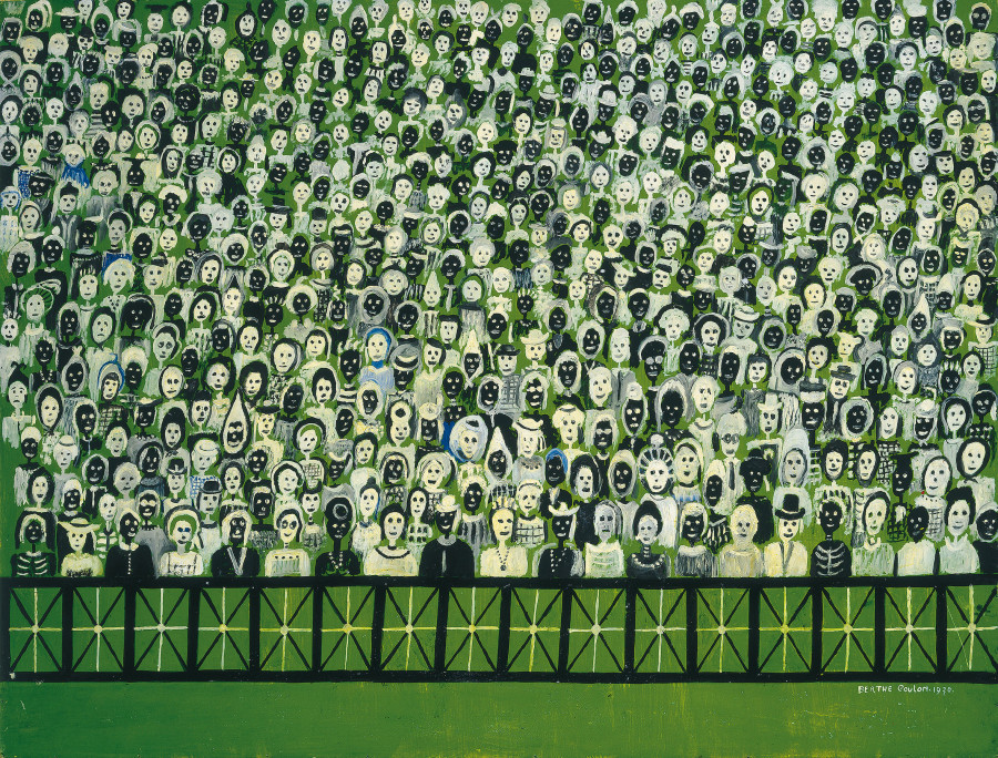 Berthe Coulon Foule vert foncé, 1970, Oil on cardboard 80 x 105,5 cm photo : AN – Collection de l’Art Brut, Lausanne