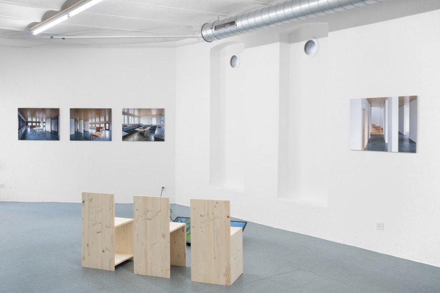 Exhibition view, The House That Judd Built, An exhibition about «Eichholteren», a former inn on Lake Lucerne, reconstructed by Donald Judd and photographed by Franziska and Bruno Mancia. Photo credits: marytwo