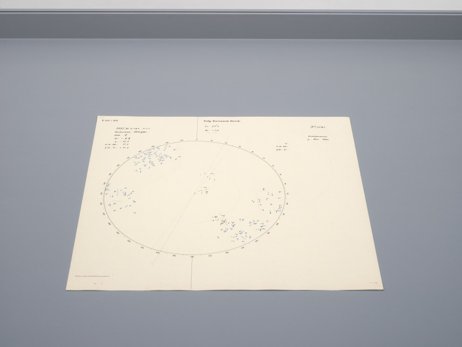 Pencil drawing overwritten with ink and coloured pencil, created as a projection image drawing at the Eidgenössische Sternwarte Zürich. Instrument: Nuclear Merz reactor. Loan and courtesy ETH-Library Zurich. Photo: Cedric Mussano