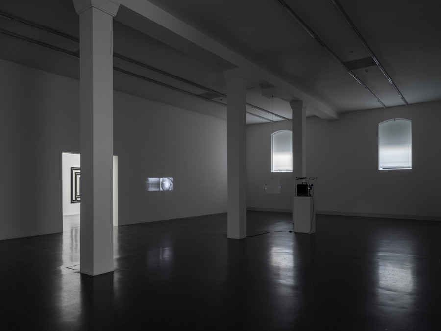 Installation view, Philippe Decrauzat, No Journey Ends, Galerie Francesca Pia, Zurich, 2022. Photo: Cedric Mussano