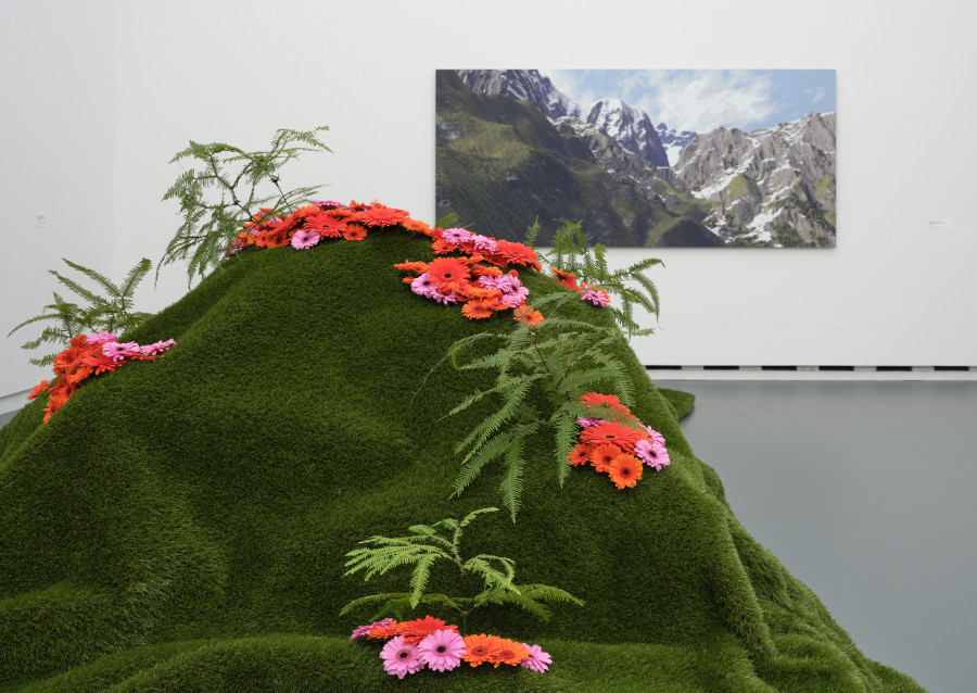 Blumen für die Kunst, Florale lnterpretation: Nicole Matter, Oberentfelden Werk: Monica Studer, Christoph van den Berg, Berge, 2000 (aus Hotel Vue des Alpes, 2000 ff) Aargauer Kunsthaus / Schenkung der Kunstschaffenden und der Galerie Nicolas Krupp, Basel. Foto: David Aebi, Burgdorf