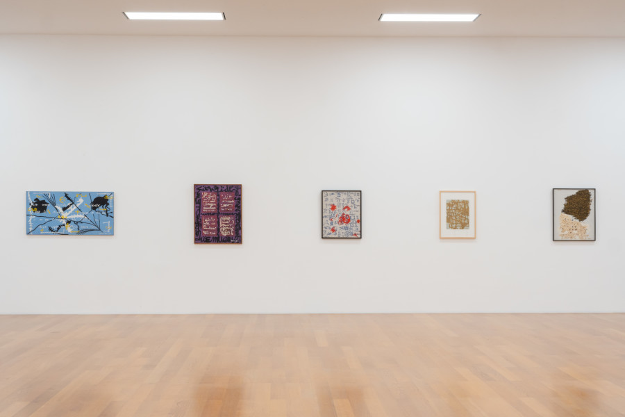 Installation view, Henrik Olesen and Isidore Isou, Demons Are Tearing Me Apart, Kunstmuseum Liechtenstein, 2025-2026. Works by Isidore Isou. Photo: Sandra Maier. © 2025, ProLitteris, Zurich/Kunstmuseum Liechtenstein, Vaduz