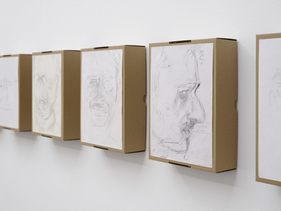 Adrian Huber, Gesicht (1–14), 2018/2025, detail, in: Regionale 26, After the Afternoon, Kunsthalle Basel, 2025, Foto: Philipp Hänger / Kunsthalle Basel